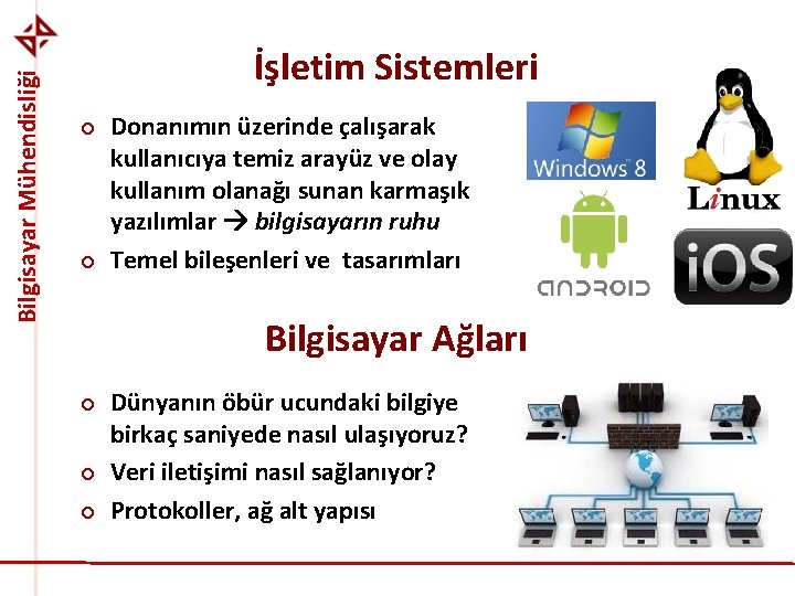 Bilgisayar Mühendisliği İşletim Sistemleri ¢ ¢ Donanımın üzerinde çalışarak kullanıcıya temiz arayüz ve olay