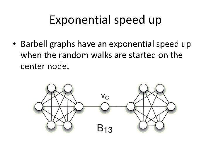 Exponential speed up • Barbell graphs have an exponential speed up when the random