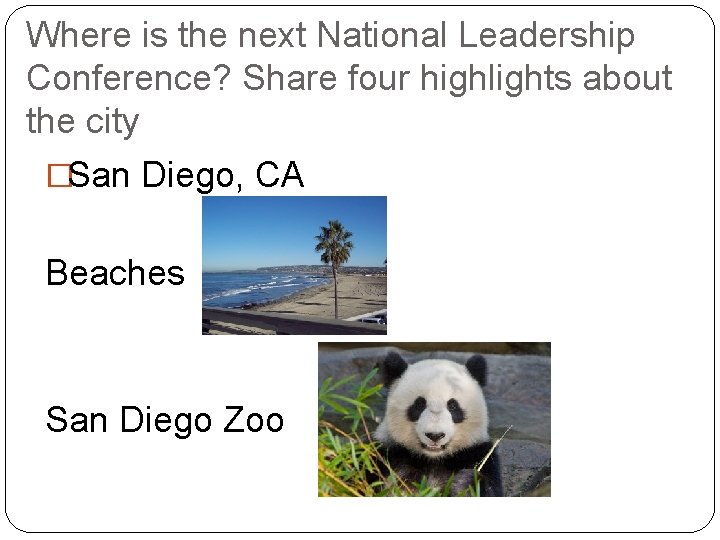 Where is the next National Leadership Conference? Share four highlights about the city �San