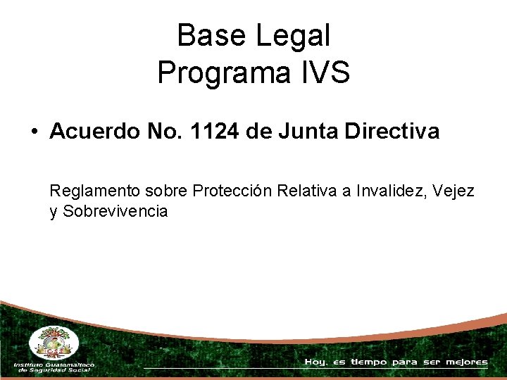 Base Legal Programa IVS • Acuerdo No. 1124 de Junta Directiva Reglamento sobre Protección