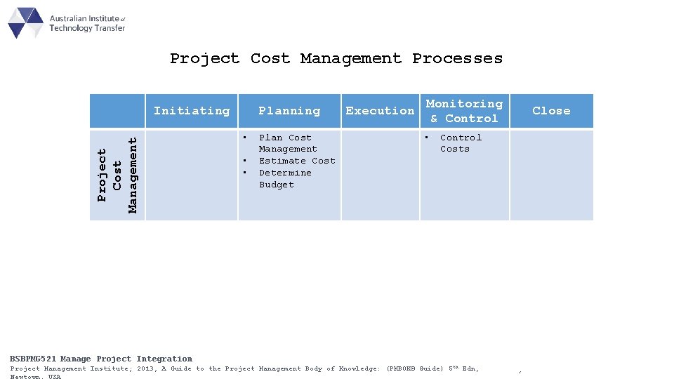 Project Cost Management Processes Project Cost Management Initiating Planning • • • Plan Cost