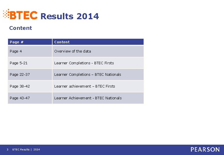 Results 2014 Content 3 Page # Content Page 4 Overview of the data Page