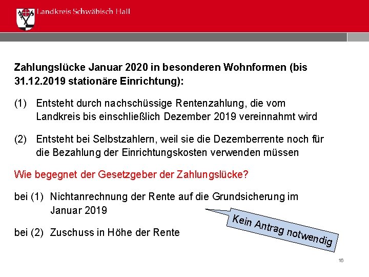 Zahlungslücke Januar 2020 in besonderen Wohnformen (bis 31. 12. 2019 stationäre Einrichtung): (1) Entsteht