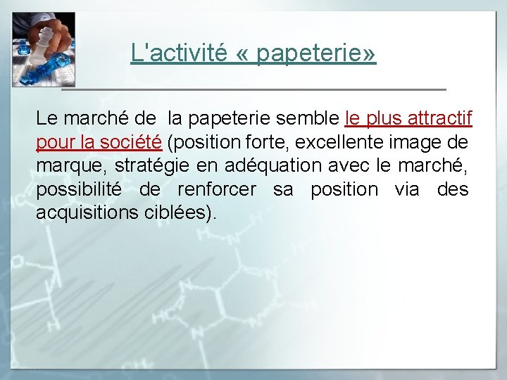 L'activité « papeterie» Le marché de la papeterie semble le plus attractif pour la