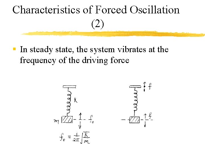 Characteristics of Forced Oscillation (2) § In steady state, the system vibrates at the