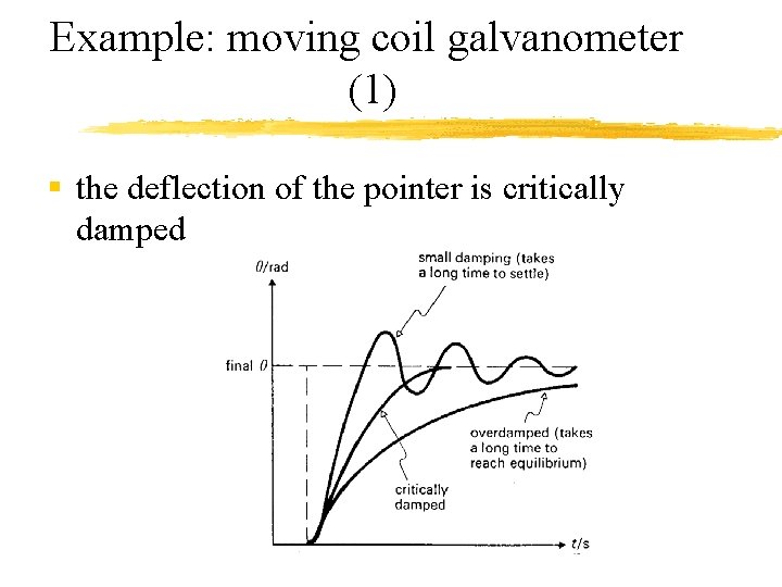 Example: moving coil galvanometer (1) § the deflection of the pointer is critically damped