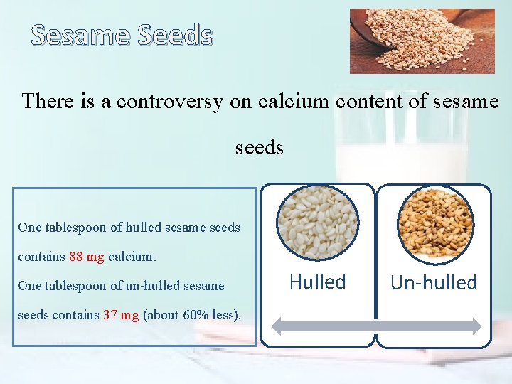 Sesame Seeds There is a controversy on calcium content of sesame seeds One tablespoon