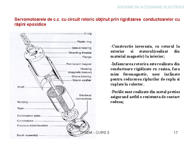 SISTEME DE ACŢIONARE ELECTRICE Servomotoarele de c. c. cu circuit rotoric obţinut prin rigidizarea