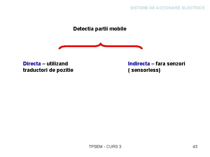 SISTEME DE ACŢIONARE ELECTRICE Detectia partii mobile Directa – utilizand traductori de pozitie Indirecta