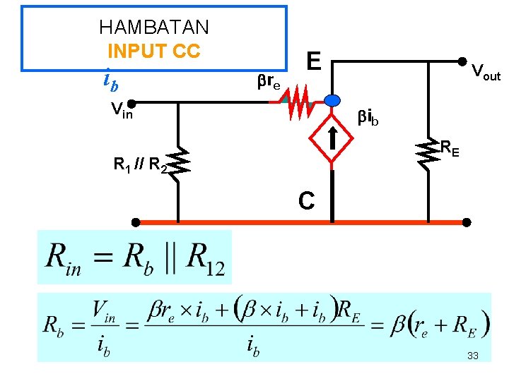 HAMBATAN INPUT CC ib bre E Vin Vout bib RE R 1 // R