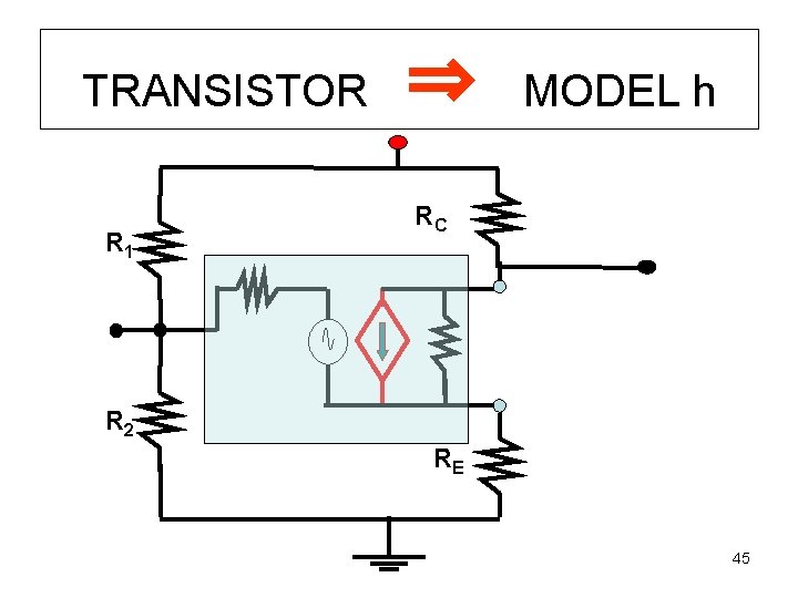 TRANSISTOR R 1 ⇒ MODEL h RC R 2 RE 45 