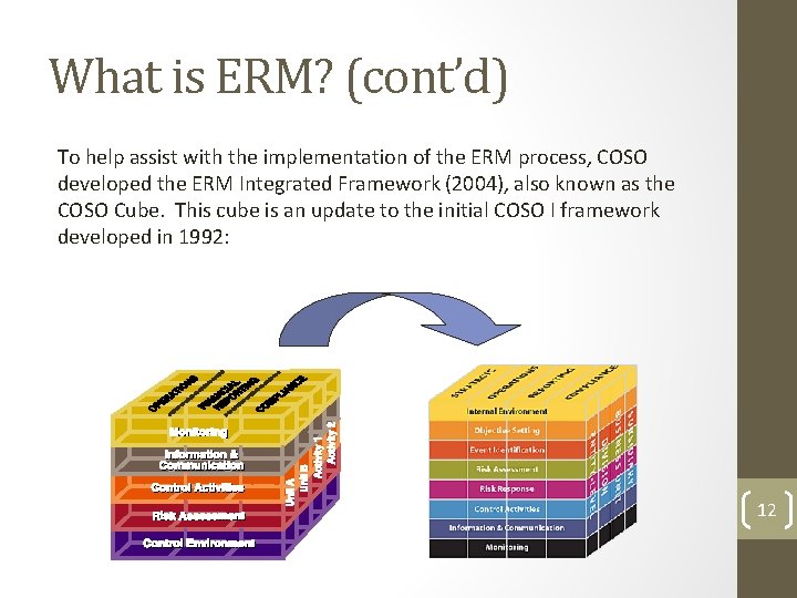What is ERM? (cont’d) To help assist with the implementation of the ERM process, What is ERM? (cont’d) To help assist with the implementation of the ERM process,