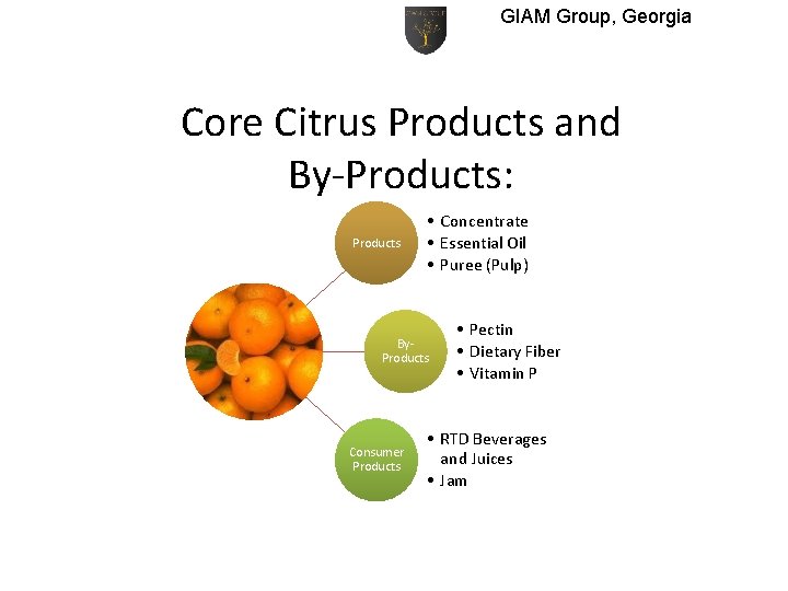 GIAM Group, Georgia Core Citrus Products and By-Products: Products • Concentrate • Essential Oil