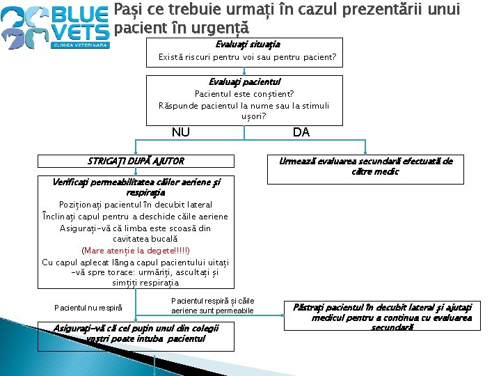 Pași ce trebuie urmați în cazul prezentării unui pacient în urgență Evaluați situația Există