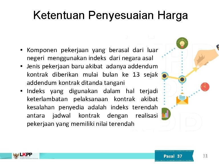 Ketentuan Penyesuaian Harga • Komponen pekerjaan yang berasal dari luar negeri menggunakan indeks dari