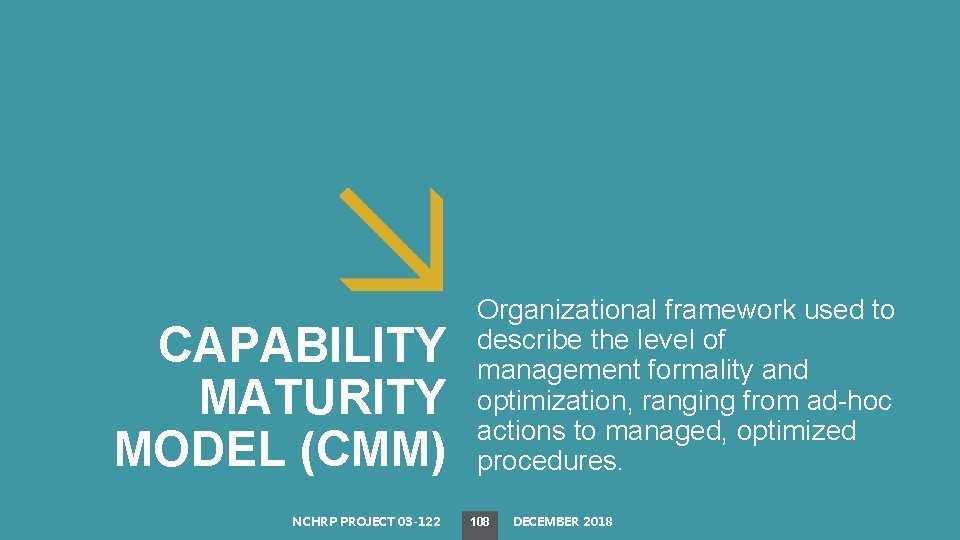 CAPABILITY MATURITY MODEL (CMM) NCHRP PROJECT 03 -122 Organizational framework used to describe the