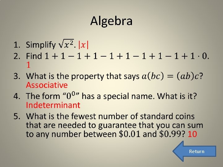 Algebra • Return 