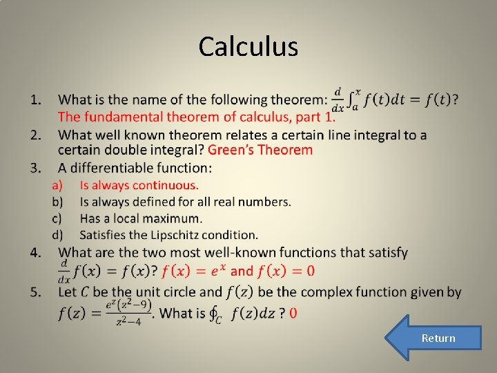 Calculus • Return 
