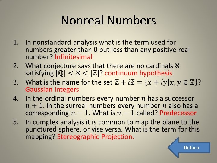 Nonreal Numbers • Return 