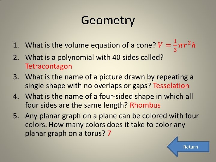 Geometry • Return 