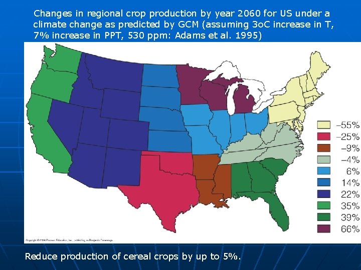 Changes in regional crop production by year 2060 for US under a climate change