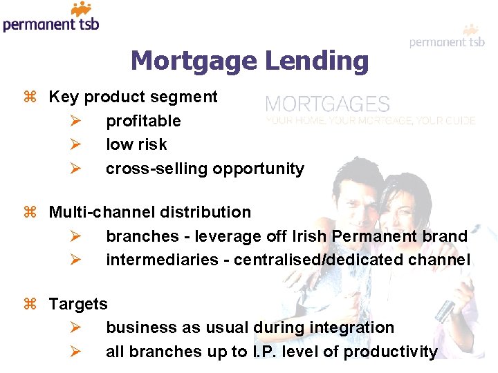 Mortgage Lending z Key product segment Ø profitable Ø low risk Ø cross-selling opportunity