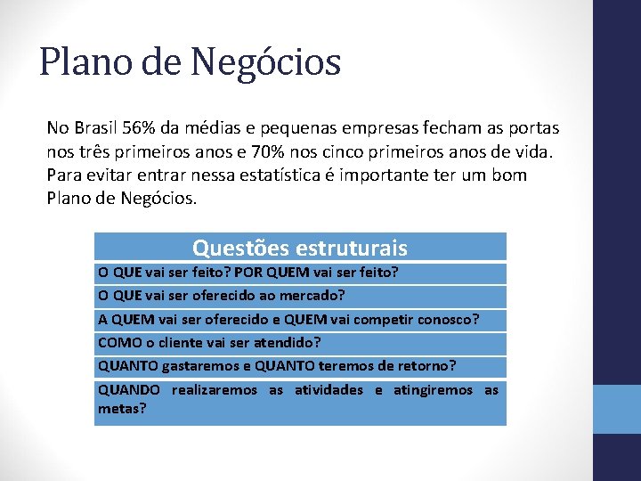 Plano de Negócios No Brasil 56% da médias e pequenas empresas fecham as portas