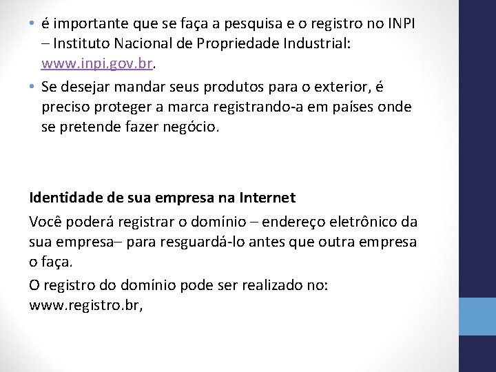  • é importante que se faça a pesquisa e o registro no INPI