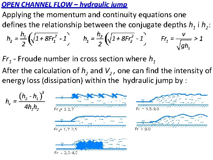 OPEN CHANNEL FLOW – hydraulic jump Applying the momentum and continuity equations one defines OPEN CHANNEL FLOW – hydraulic jump Applying the momentum and continuity equations one defines