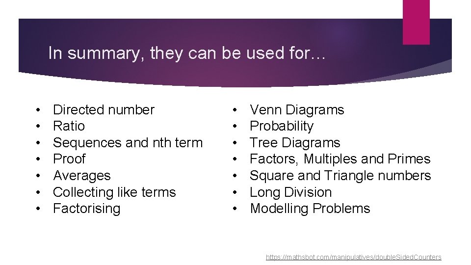 In summary, they can be used for… • • Directed number Ratio Sequences and In summary, they can be used for… • • Directed number Ratio Sequences and