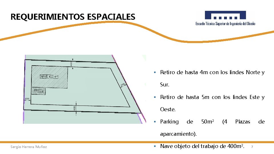 REQUERIMIENTOS ESPACIALES § Retiro de hasta 4 m con los lindes Norte y Sur.