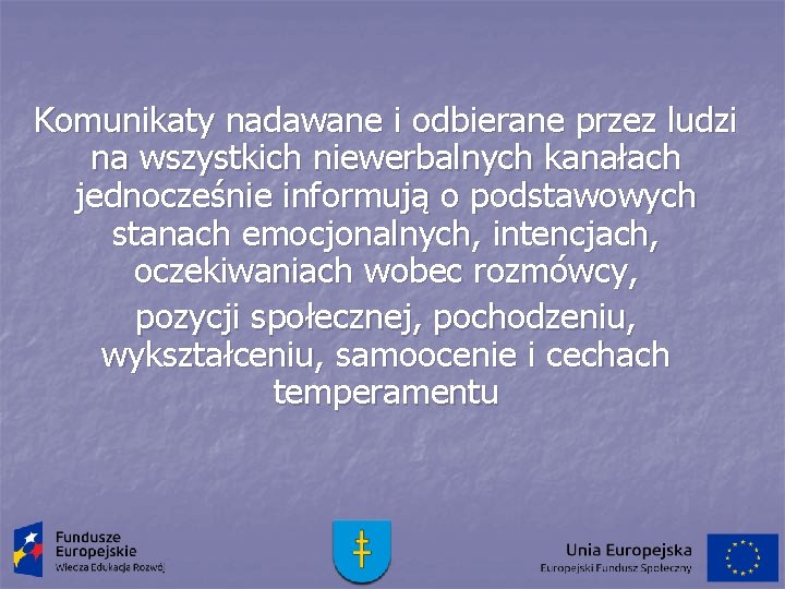 Komunikaty nadawane i odbierane przez ludzi na wszystkich niewerbalnych kanałach jednocześnie informują o podstawowych