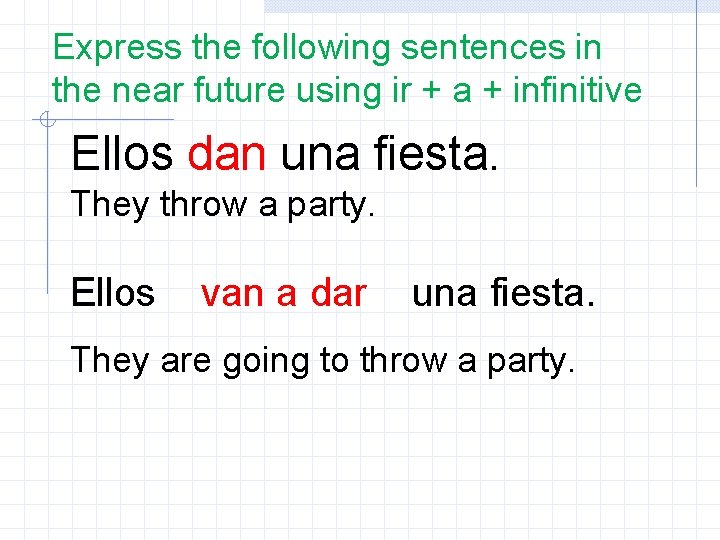 Express the following sentences in the near future using ir + a + infinitive Express the following sentences in the near future using ir + a + infinitive