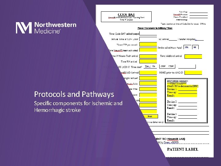 Protocols and Pathways Specific components for Ischemic and Hemorrhagic stroke 