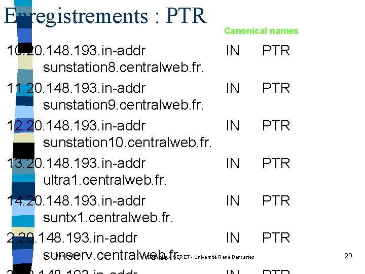 Enregistrements : PTR 10. 20. 148. 193. in-addr sunstation 8. centralweb. fr. 11. 20.