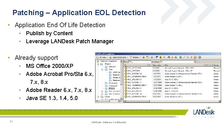 Patching – Application EOL Detection • Application End Of Life Detection • Publish by