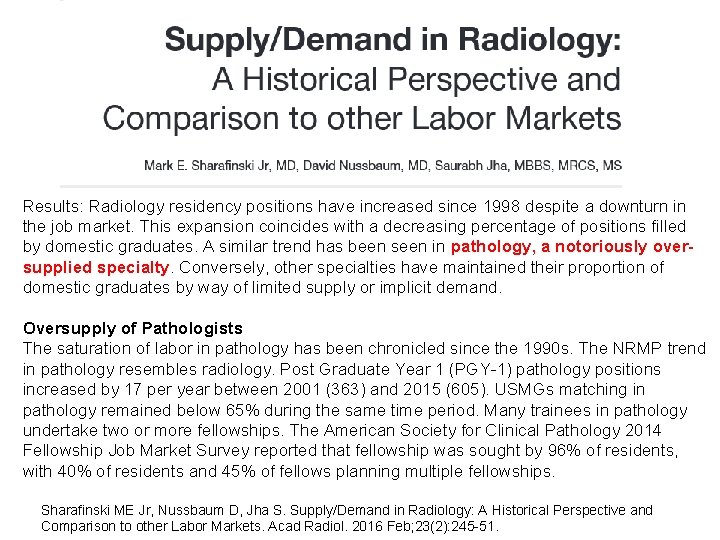 Results: Radiology residency positions have increased since 1998 despite a downturn in the job