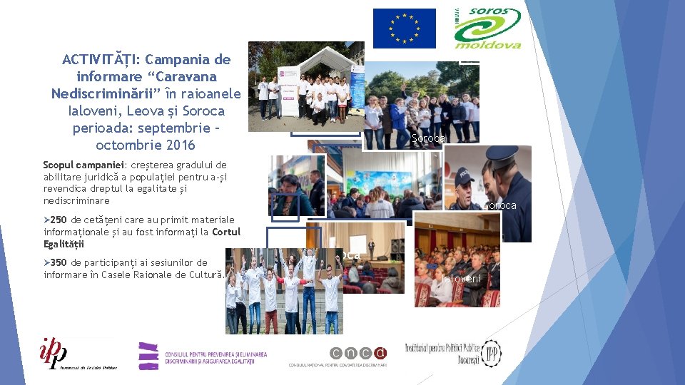 ACTIVITĂȚI: Campania de informare “Caravana Nediscriminării” în raioanele Ialoveni, Leova și Soroca perioada: septembrie