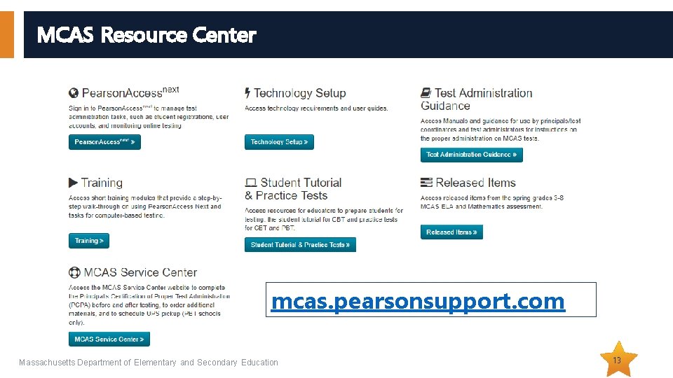 MCAS Resource Center mcas. pearsonsupport. com Massachusetts Department of Elementary and Secondary Education 13