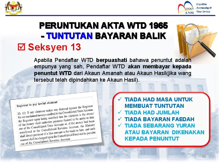 PERUNTUKAN AKTA WTD 1965 - TUNTUTAN BAYARAN BALIK þ Seksyen 13 Apabila Pendaftar WTD