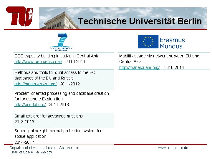 Technische Universität Berlin GEO capacity building initiative in Central Asia http: //www. geo-seoca. net/