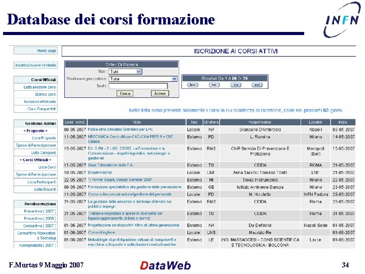 Database dei corsi formazione F. Murtas 9 Maggio 2007 34 
