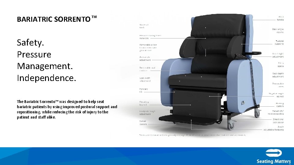 BARIATRIC SORRENTO TM Safety. Pressure Management. Independence. The Bariatric Sorrento™ was designed to help