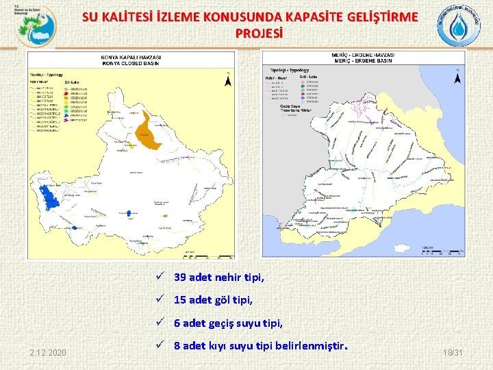 SU KALİTESİ İZLEME KONUSUNDA KAPASİTE GELİŞTİRME PROJESİ ü 39 adet nehir tipi, ü 15