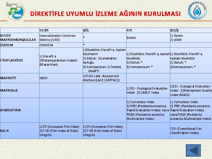 DİREKTİFLE UYUMLU İZLEME AĞININ KURULMASI BENTİK MAKROOMURGASIZLAR DİATOM NEHİR Intercalibration Common Metrics (ICMi) OMNIDIA