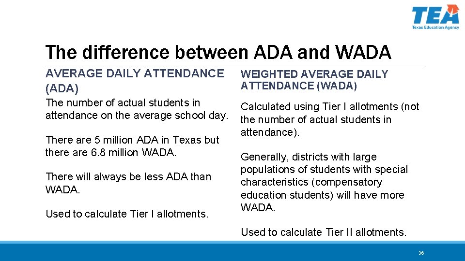 The difference between ADA and WADA AVERAGE DAILY ATTENDANCE (ADA) WEIGHTED AVERAGE DAILY ATTENDANCE