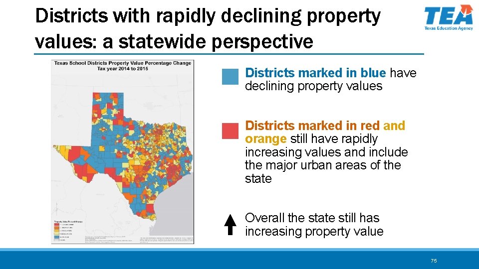Districts with rapidly declining property values: a statewide perspective Districts marked in blue have