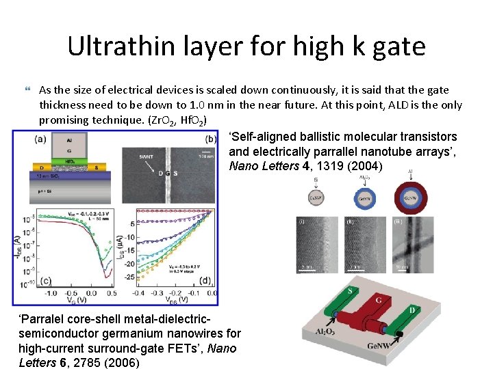 Ultrathin layer for high k gate As the size of electrical devices is scaled