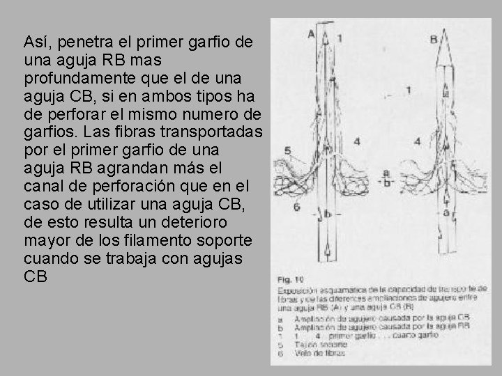 n Así, penetra el primer garfio de una aguja RB mas profundamente que el