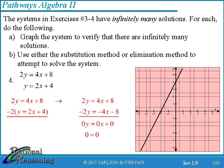 Pathways Algebra II The systems in Exercises #3 -4 have infinitely many solutions. For